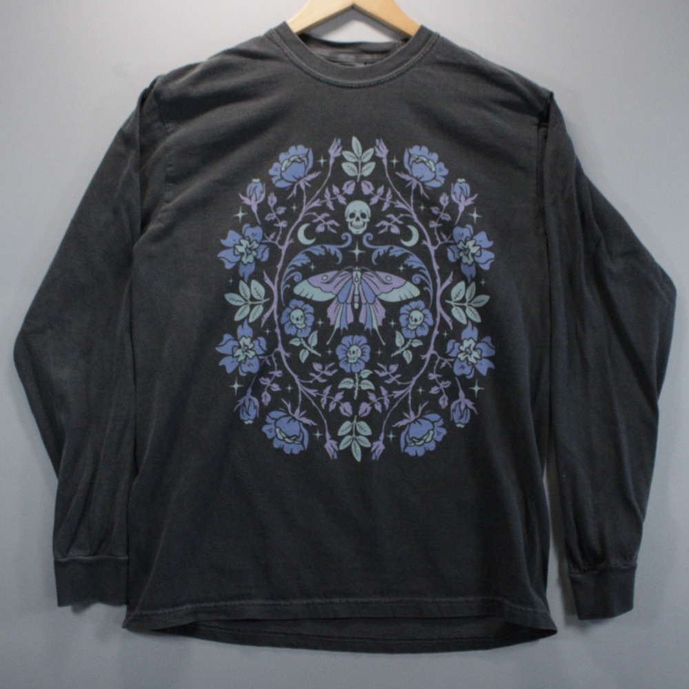 Comfort Colors Day of the Dead Large Floral Skull Graphic Skater Streetwear M